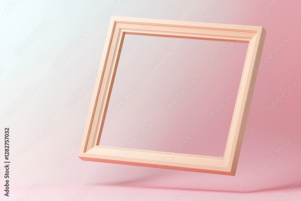 Fototapeta premium Realistic peach borders on a 3D frame dynamically float against a backdrop of soft pastel gradients.