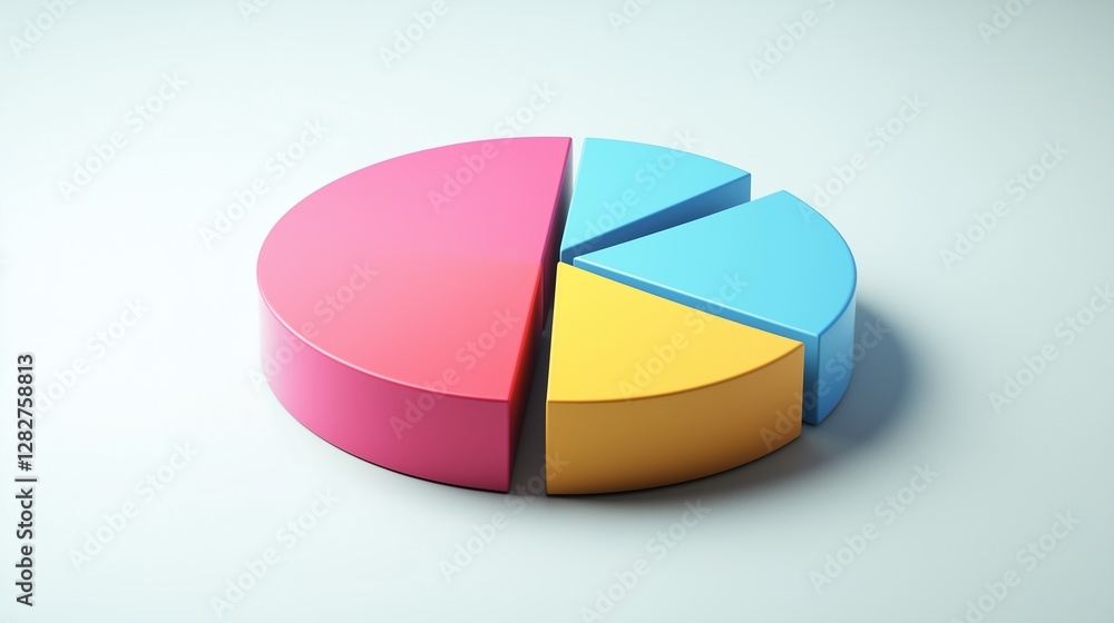 Fototapeta premium Three Dimensional Pie Chart Showing Data Segmentation in Pink Yellow and Blue