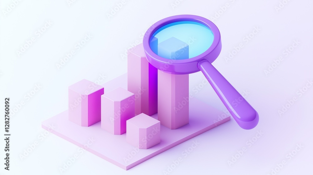 Magnifying Glass Analyzing Growing Bar Chart Data Visualization 3D Render Magnifying Glass Analyzing Growing Bar Chart Data Visualization 3D Render
