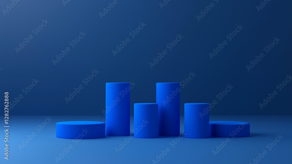 Obraz premium Abstract Blue Cylindrical Forms Minimalist Product Display Background