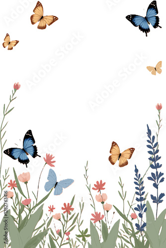 frame with flowers and butterflies