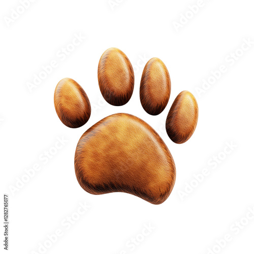 3D Render of a Furry Brown Paw Print on transparent background photo