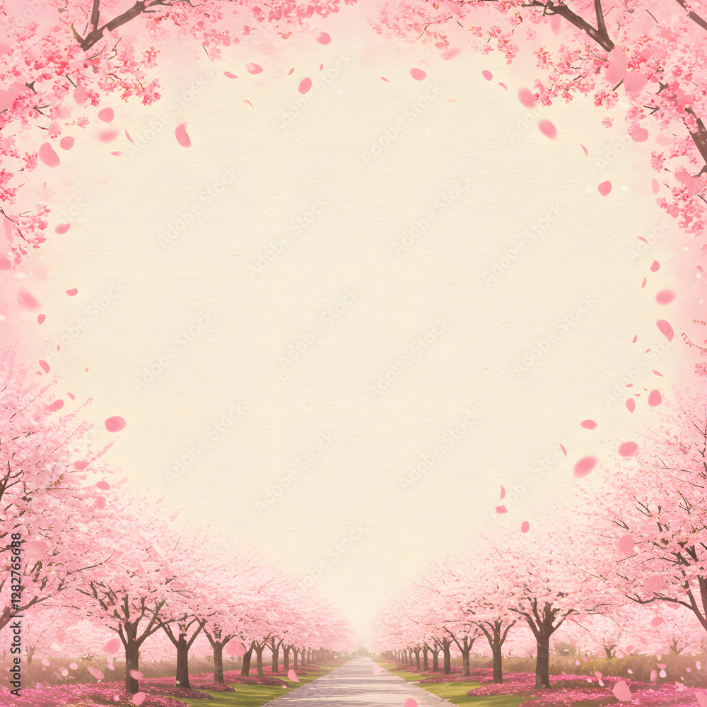 Sentimental Spring Background with Falling Cherry Blossoms Sentimental Spring Background with Falling Cherry Blossoms