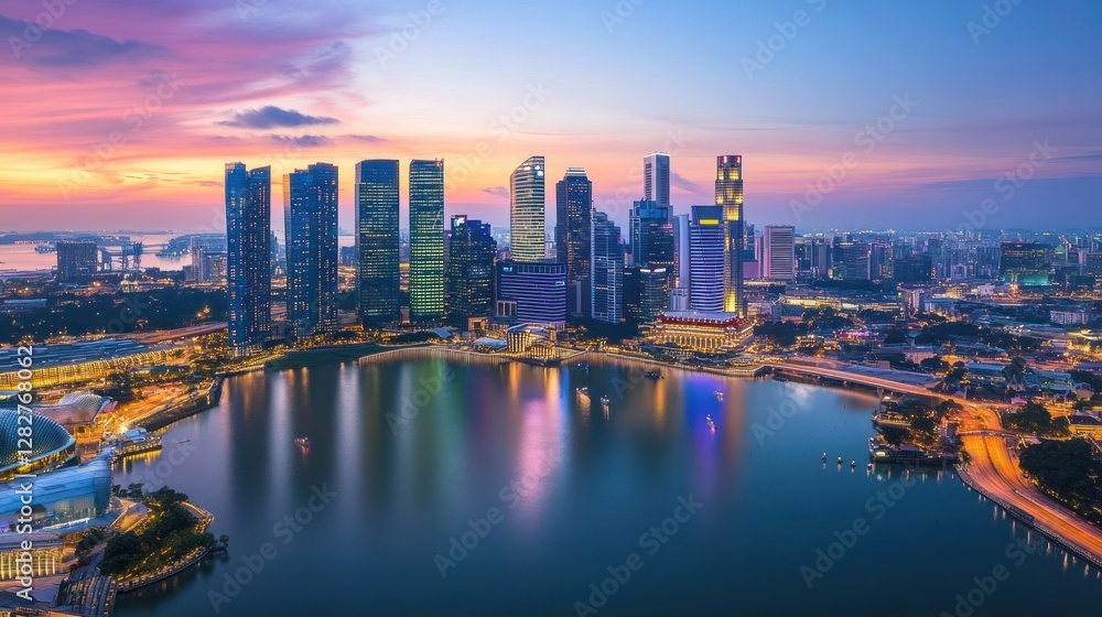 Obraz premium Singapore Skyline at Sunrise: A Breathtaking Urban Panorama