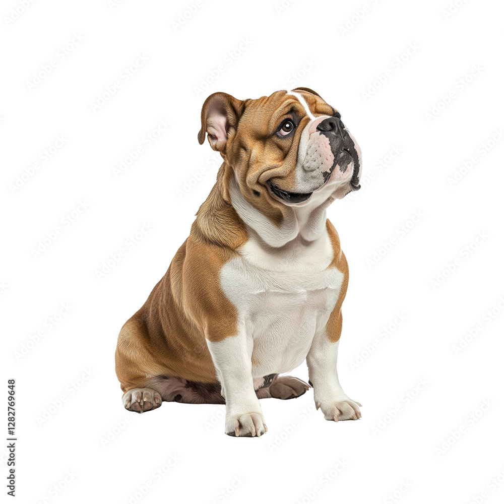 Adorable English Bulldog Puppy Sitting and Looking Up Adorable English Bulldog Puppy Sitting and Looking Up