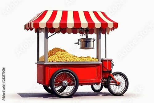Detailed creative vector illustration on street food vending cart with popcorn machine