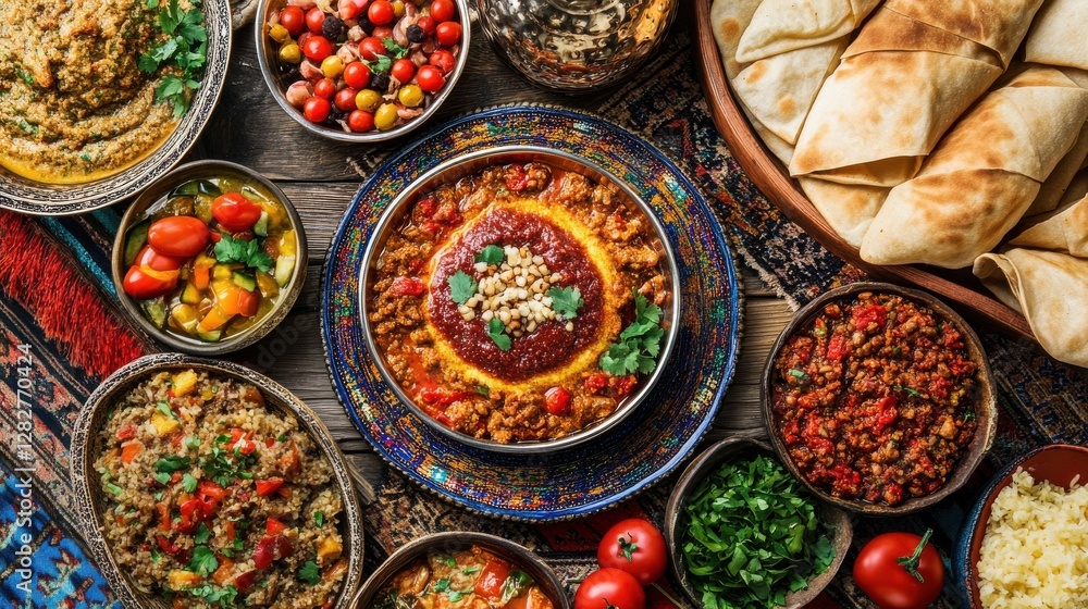 Exquisite Mediterranean Cuisine Spread with Colorful Ingredients Exquisite Mediterranean Cuisine Spread with Colorful Ingredients