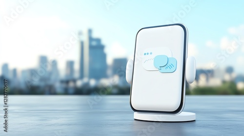 AI-driven chatbot assistance, futuristic customer support, digital conversation bubbles, 3D illustration