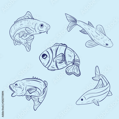 Set of fishes simple sketches illustration 