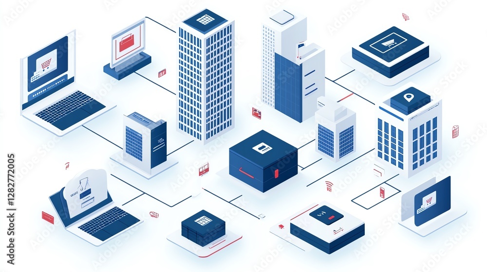 Scalability concept, cloud-based e-commerce infrastructure, digital network expansion, 3D illustration Scalability concept, cloud-based e-commerce infrastructure, digital network expansion, 3D illustration