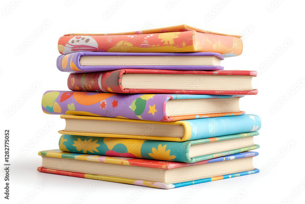 Pile of vibrant and colorful children's books stacked for International Children,s Book Day celebration and promoting early reading habits and literary appreciation among young readers Pile of vibrant and colorful children's books stacked for International Children,s Book Day celebration and promoting early reading habits and literary appreciation among young readers