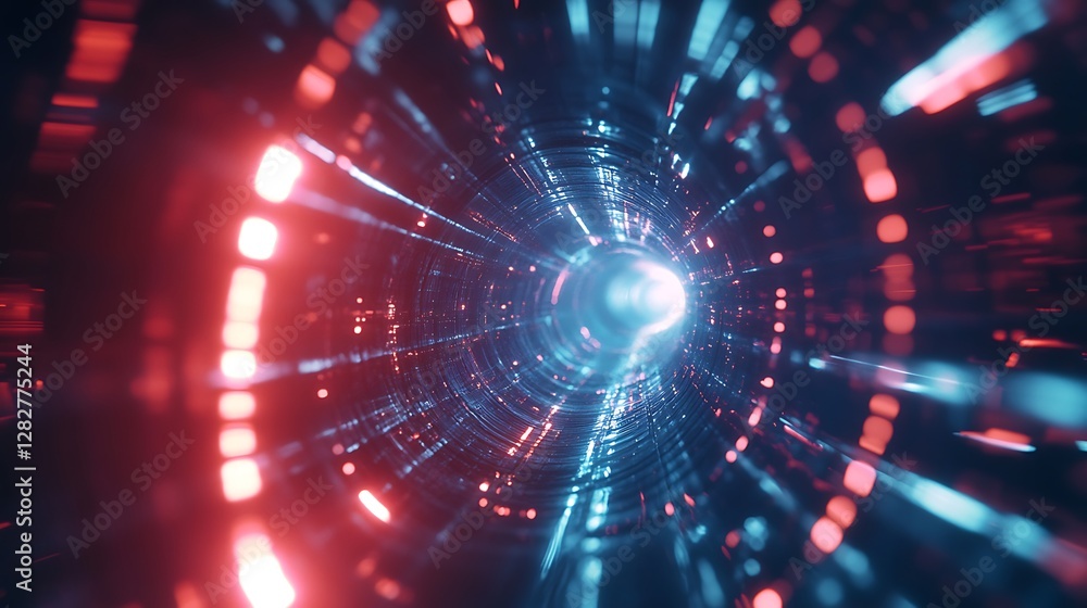 Obraz premium Abstract Neon Tunnel: A Journey Through Red and Blue Light