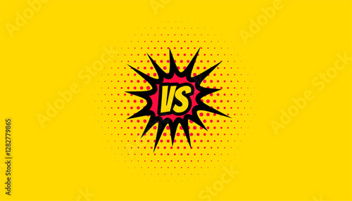 comic art versus vs yellow banner for dual challenge and competition