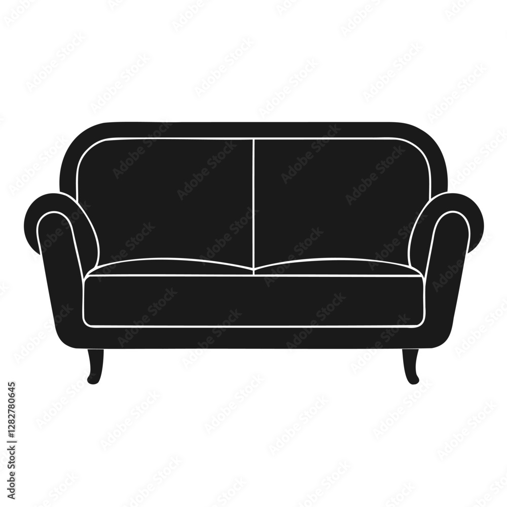 Elegant black and white silhouette of a classic upholstered sofa Elegant black and white silhouette of a classic upholstered sofa