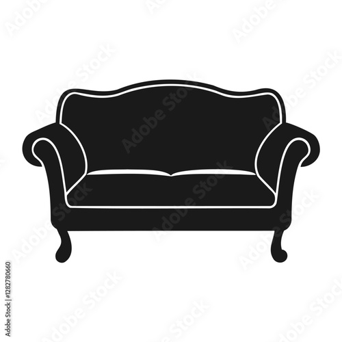 Elegant black and white silhouette of a classic upholstered sofa