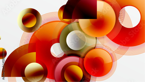 Sleek vector design with overlapping circles in vibrant colors and smooth gradients. Dynamic composition with depth, symmetry, and minimalistic elegance on a light background