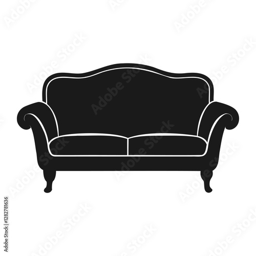 Elegant black and white silhouette of a classic upholstered sofa