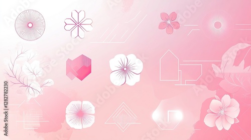 Icon Set of Abstract Cherry Blossom Patterns, Cherry Blossom Festivals