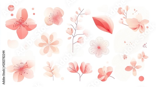 Icon Set of Abstract Cherry Blossom Patterns, Cherry Blossom Festivals