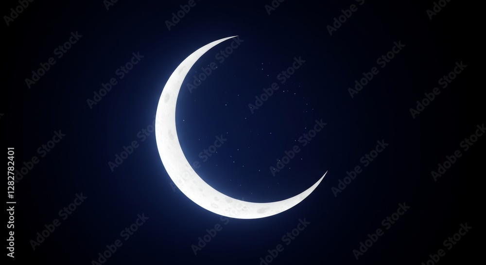 Serene Crescent Moon Gleaming in the Star-Studded Night Sky for Ramadan Serene Crescent Moon Gleaming in the Star-Studded Night Sky for Ramadan