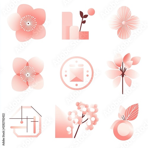 Icon Set of Abstract Cherry Blossom Patterns, Cherry Blossom Festivals
