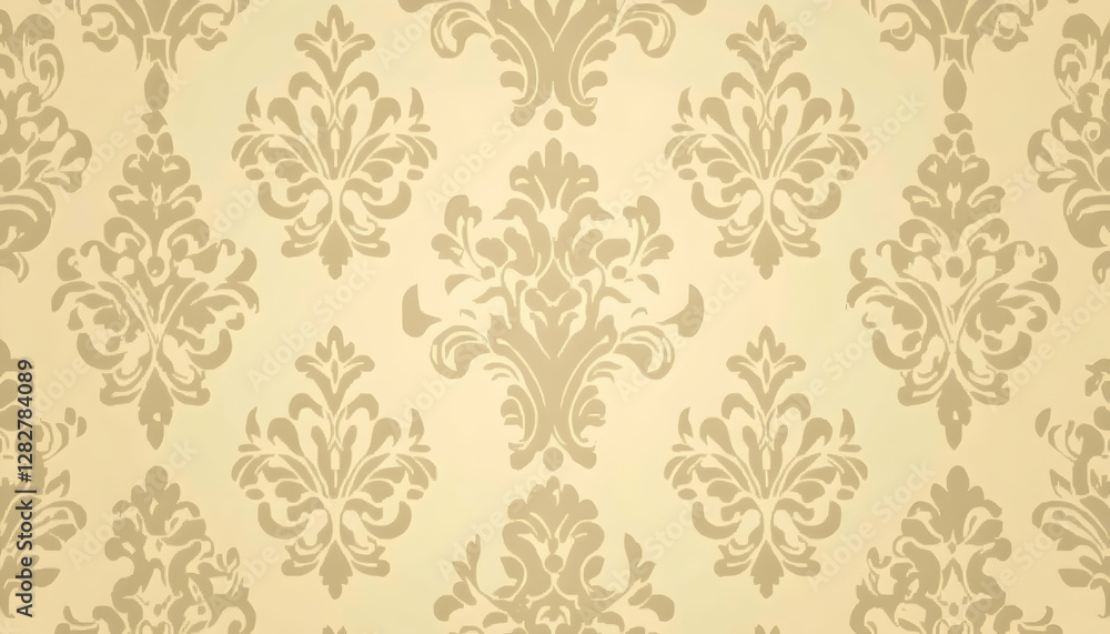 Fototapeta premium Elegant Damask Pattern, Beige and Gold Seamless Texture. Ideal for wallpaper, fabric, or design projects. High-resolution image.