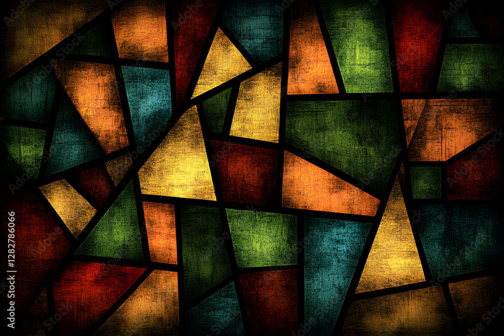 Abstract stained glass window design with warm earthy tones and geometric patterns. Ideal for backgrounds, textures, or design inspiration. Abstract stained glass window design with warm earthy tones and geometric patterns. Ideal for backgrounds, textures, or design inspiration.