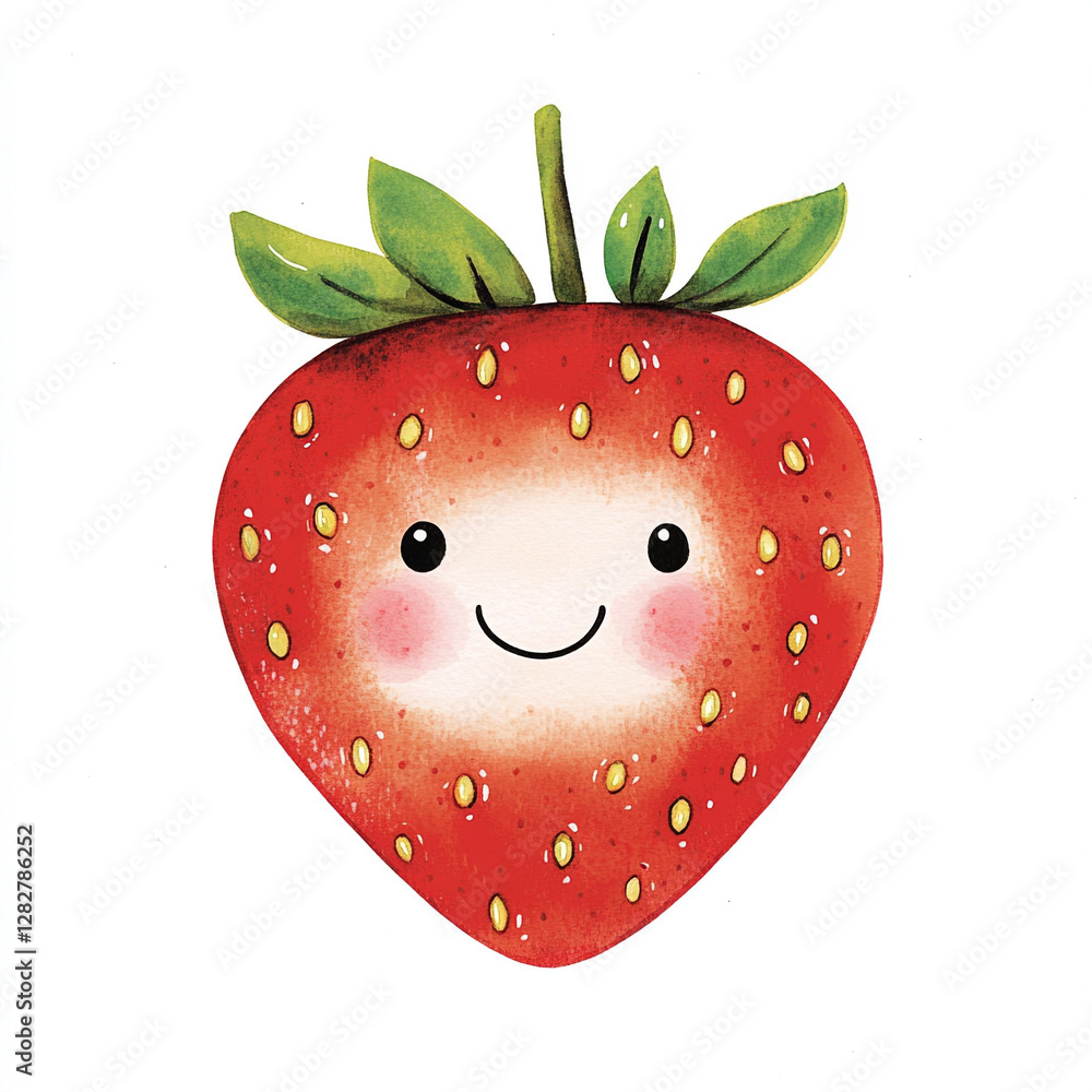 Obraz premium Cute Minimal Isolated Watercolor Strawberry Design for Fresh Fruit Illustrations Perfect for Food Art Print and Creative Projects with a Playful Touch of Nature