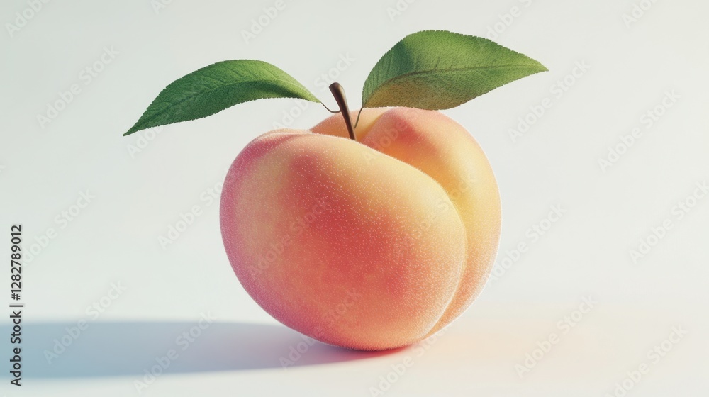 Fresh Peach with Green Leaves on a Light Background Fresh Peach with Green Leaves on a Light Background