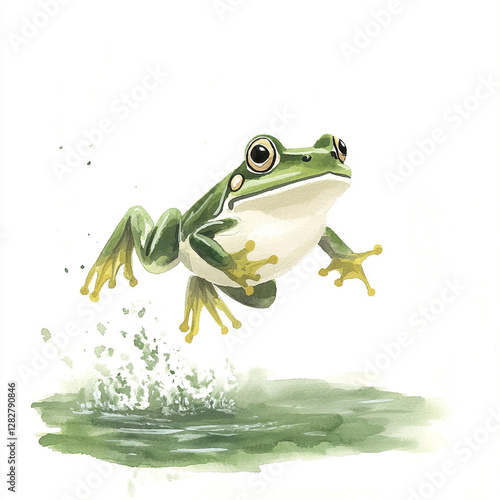 Minimal Isolated Scene of a Frog Jumping into a Calm Pond Capturing the Essence of Nature's Beauty and Serenity in a Simple Yet Striking Composition