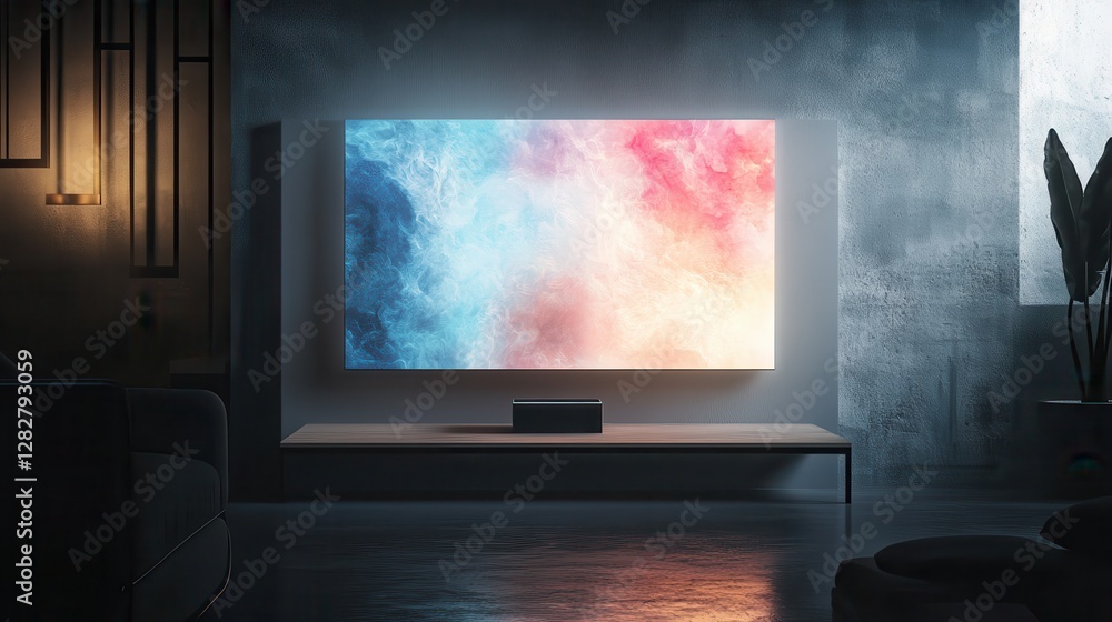 Fototapeta premium A sleek digital canvas, where a vibrant electronic wallpaper seamlessly integrated with a minimalist screen display, showcasing a captivating picture or image, evoking an aesthetic sense of