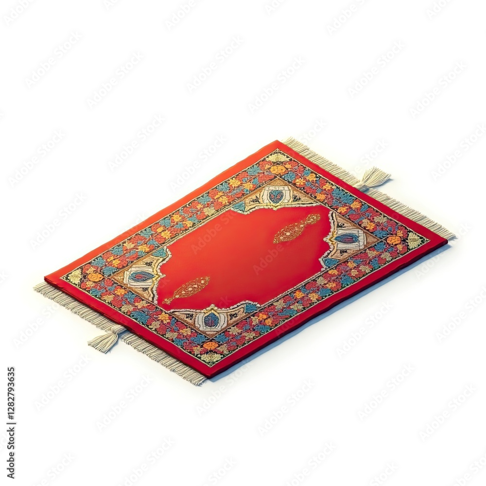 Isometric Red Islamic Prayer Rug Isolated on White Isometric Red Islamic Prayer Rug Isolated on White