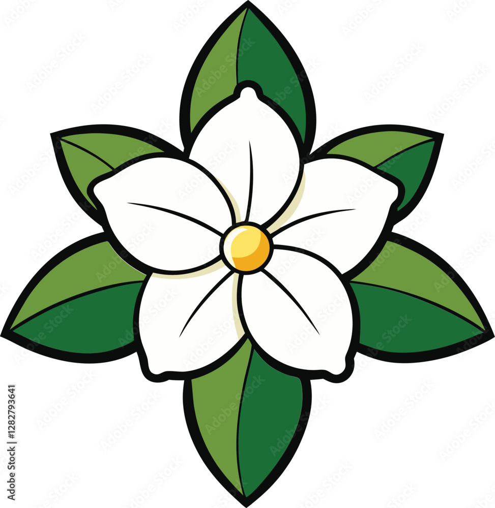 Fototapeta premium Jasmine flower vector illustration, delicate white jasmine blooms, floral clipart, botanical art, spring flowers, fragrant jasmine design, nature-inspired, elegant floral.