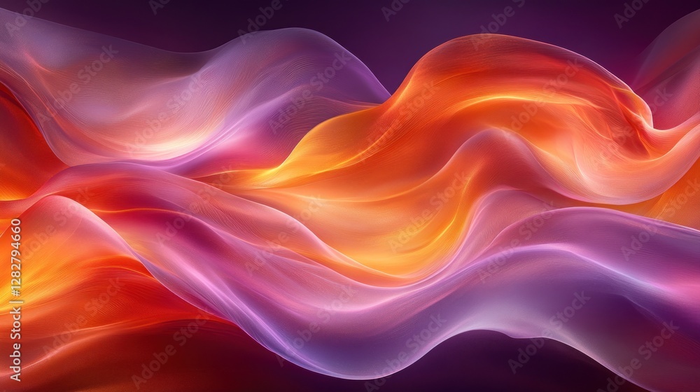 Fototapeta premium Abstract orange purple waves flow, dark background, design