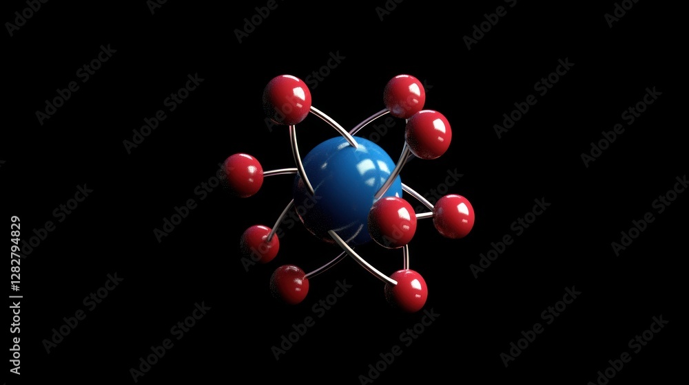 3D Model of an Atom, Illustrative, Abstract, Dark Background 3D Model of an Atom, Illustrative, Abstract, Dark Background