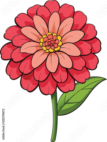 Zinnia flower vector illustration with vibrant petals, perfect for floral designs, botanical prints, garden decor, nature-inspired artwork, invitations, and patterns.