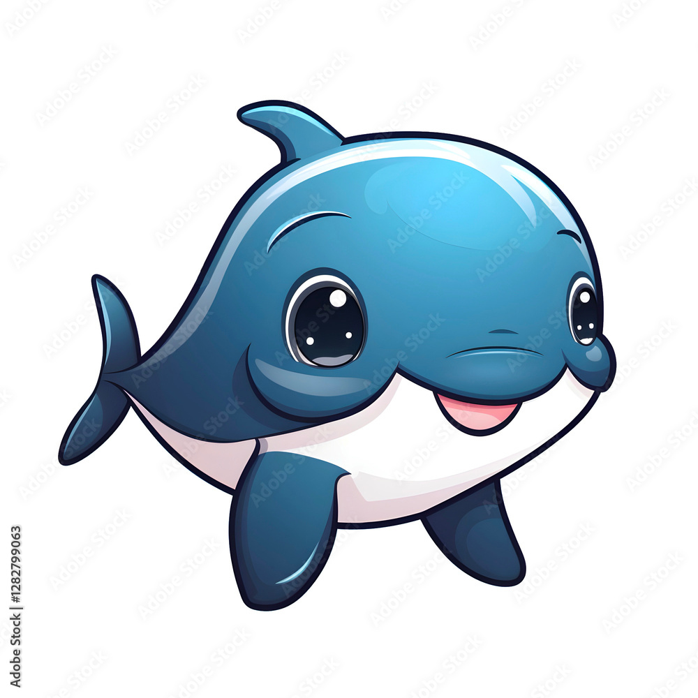Fototapeta premium Cute little dolphin cartoon, transparent background .PNG (scalable)