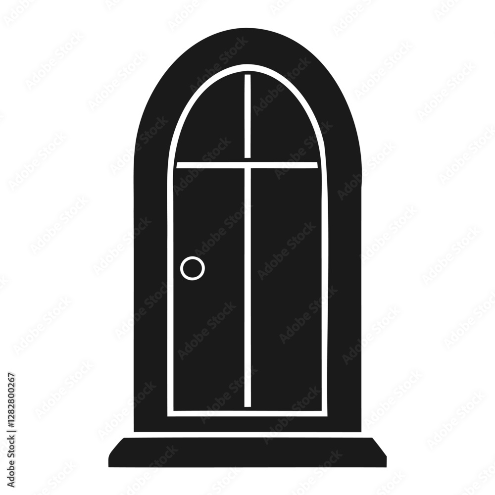 A simple, black and white silhouette of an arched doorway A simple, black and white silhouette of an arched doorway