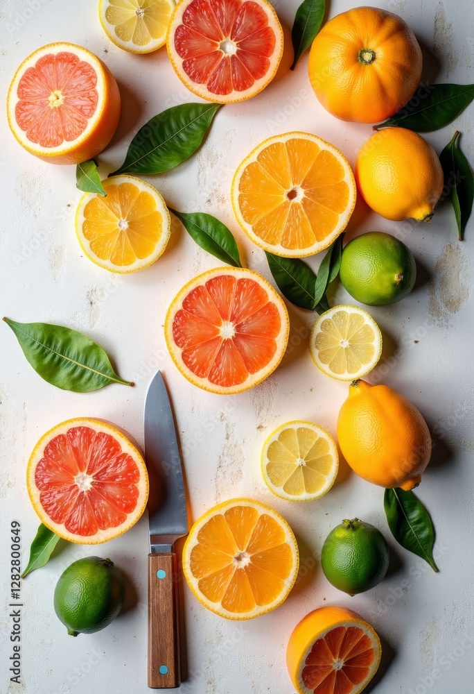 Citrus Fruit Still Life with Knife and Leaves Citrus Fruit Still Life with Knife and Leaves