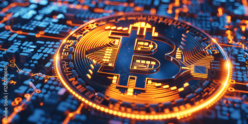 Wallpaper Mural Distributed Ledger Technology
Golden Bitcoin on digital motherboard symbolizing cryptocurrency network and technology : Generative AI
Bitcoin cryptocurrency coin lying on computer motherboard
 Torontodigital.ca