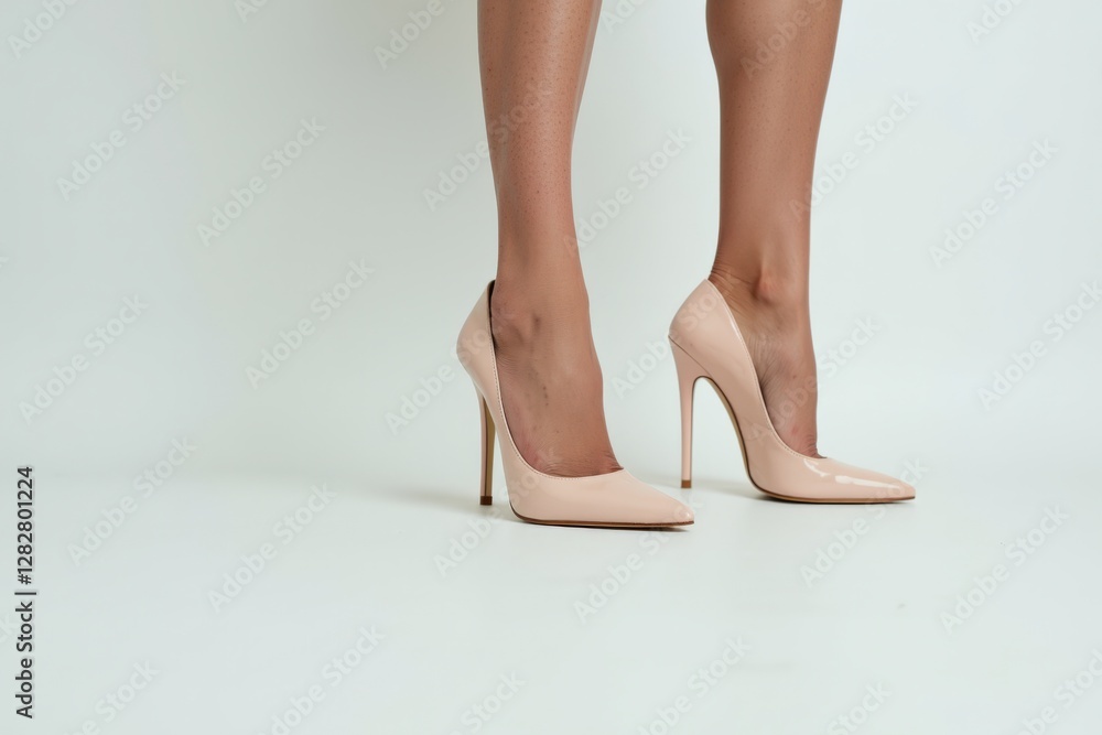 Elegant Female Legs Showcasing Stylish Nude Heels in Minimalist Setting, Highlighting Fashion and Trendy Footwear Choices Elegant Female Legs Showcasing Stylish Nude Heels in Minimalist Setting, Highlighting Fashion and Trendy Footwear Choices