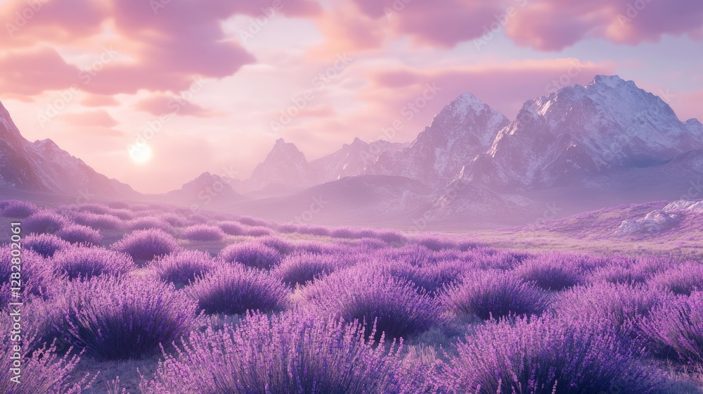 Fototapeta premium Dreamy Lavender Field with Majestic Mountains