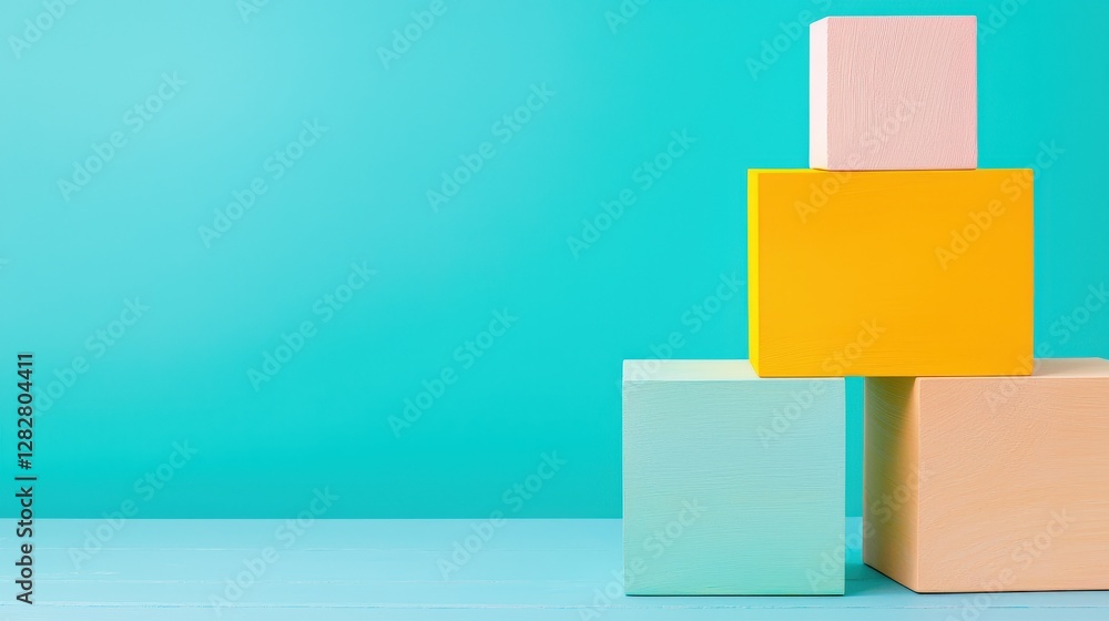 Obraz premium wooden blocks on blue, market potential innovation pricing. market potential innovation pricing. Layered bar graph showcasing the effect of innovation on pricing sensitivity and market share growth
