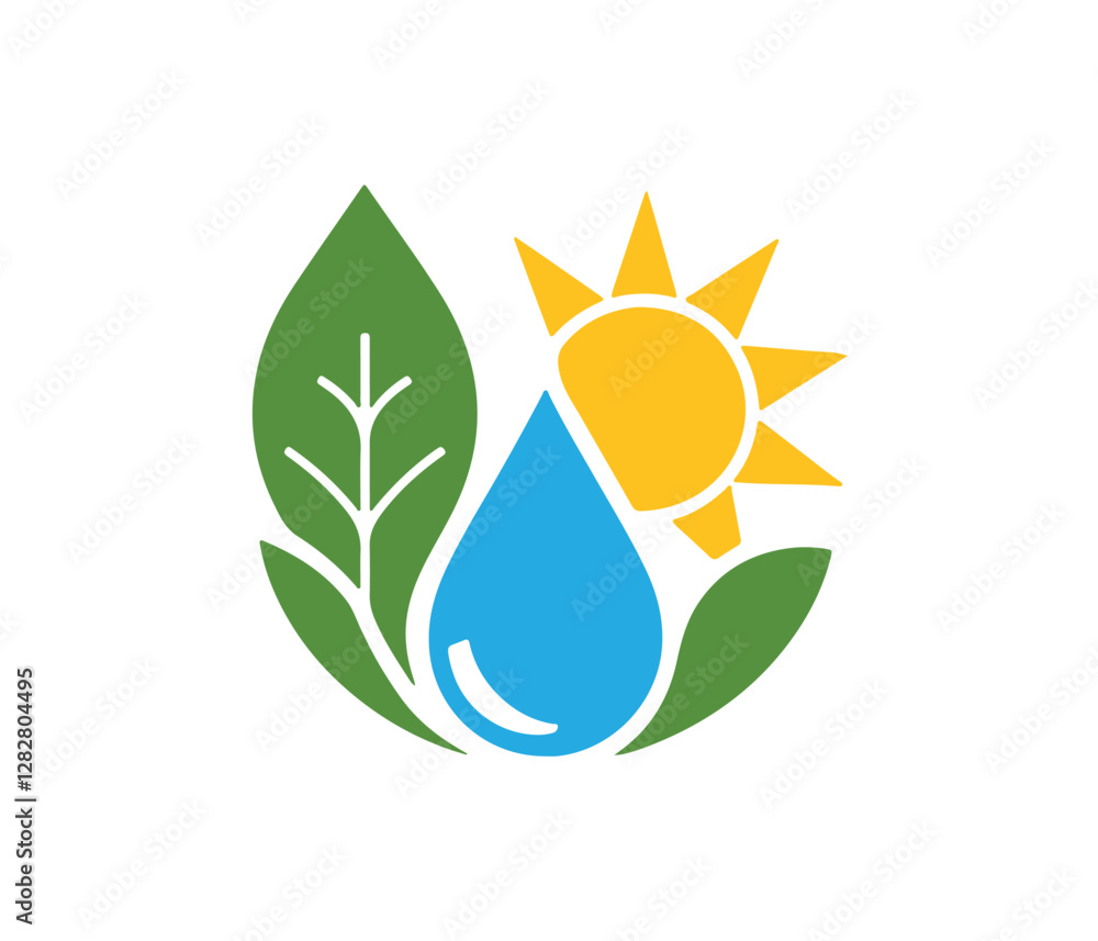 Wellness logo featuring water, sun, and leaves. Wellness logo featuring water, sun, and leaves.