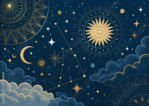 Mystical Night Sky with Celestial Patterns abstract