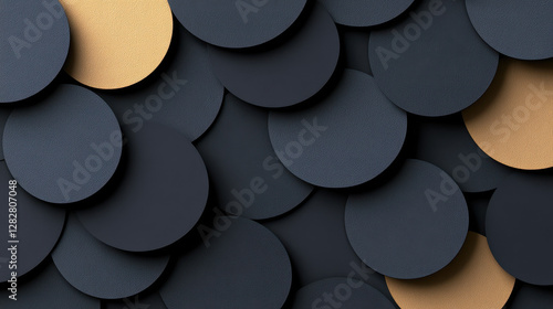 Smooth overlapping circles in dark and gold tones create modern design