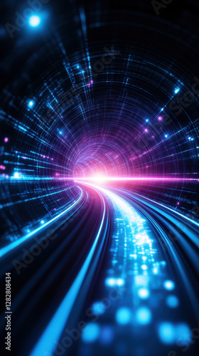 vibrant digital tunnel with glowing lights and swirling patterns