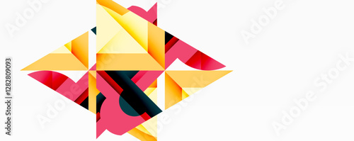 Abstract geometric artwork with interwoven angular and curved shapes, dynamic composition with smooth gradients and bold contrasts