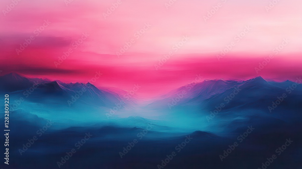 Obraz premium Ethereal Mountain Landscape with Pink and Blue Gradient Sky