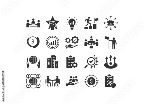 Set of business icons, management, organization, businessman